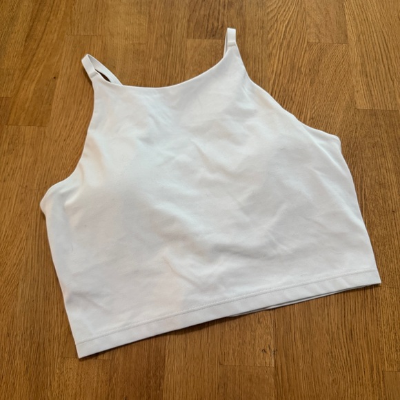 Athleta SMALL White High Neck Long Line Sports Bra Cropped Tank Top - Picture 1 of 6